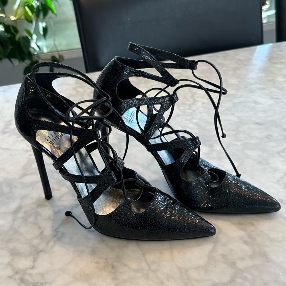 Stuart Weizmann black lace up heels